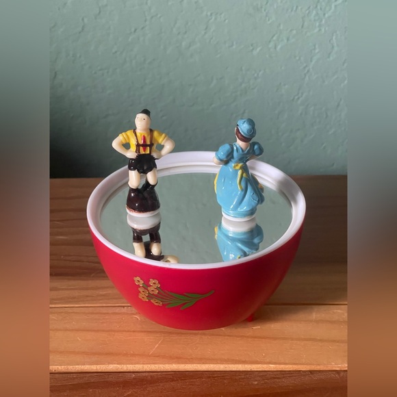 Vintage Plastic Mirrored Hong Kong Musical Bavarian Folk Dancers Magnetic Toy